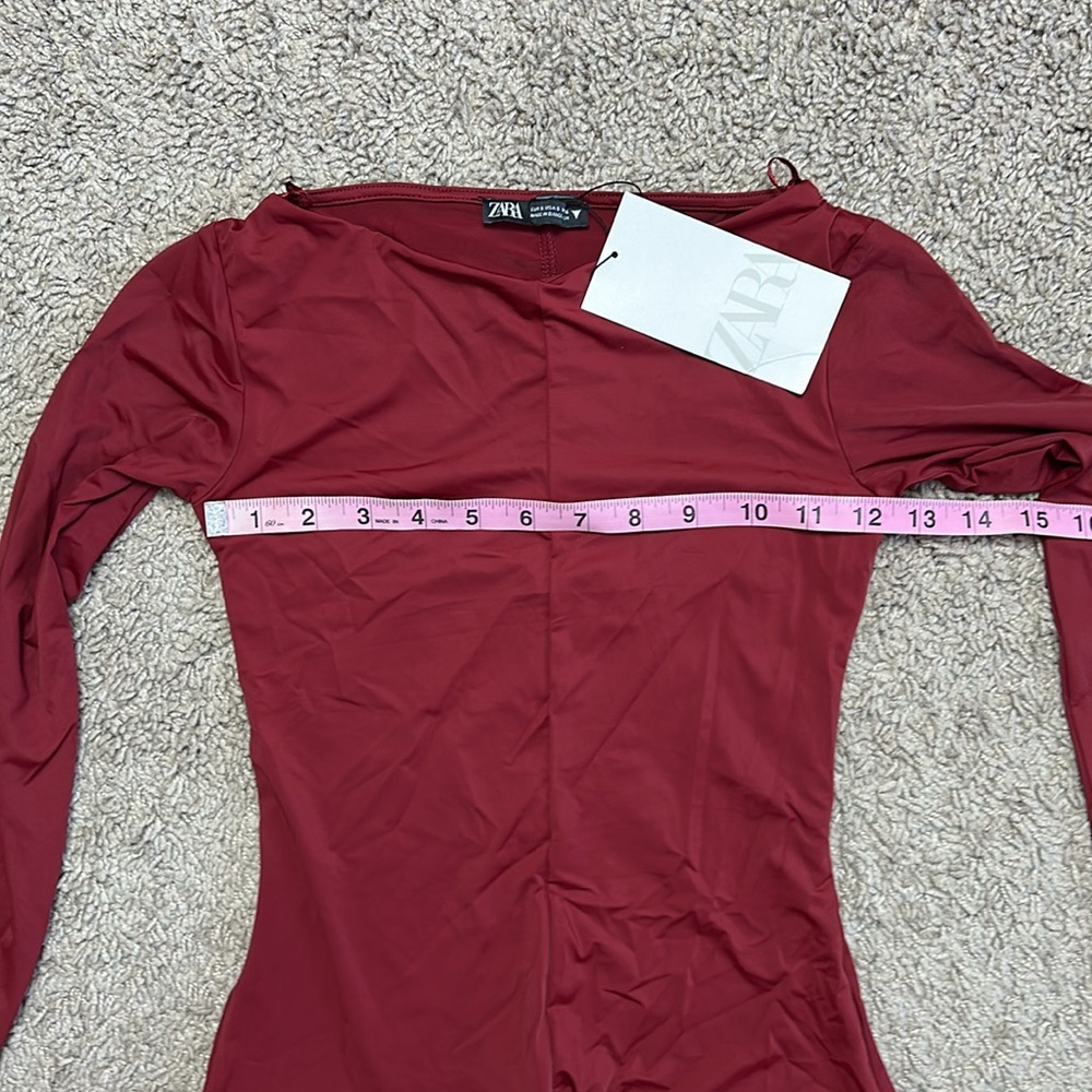 NWT ZARA LONG GODET DRESS - Dark red - Picture 5 of 12